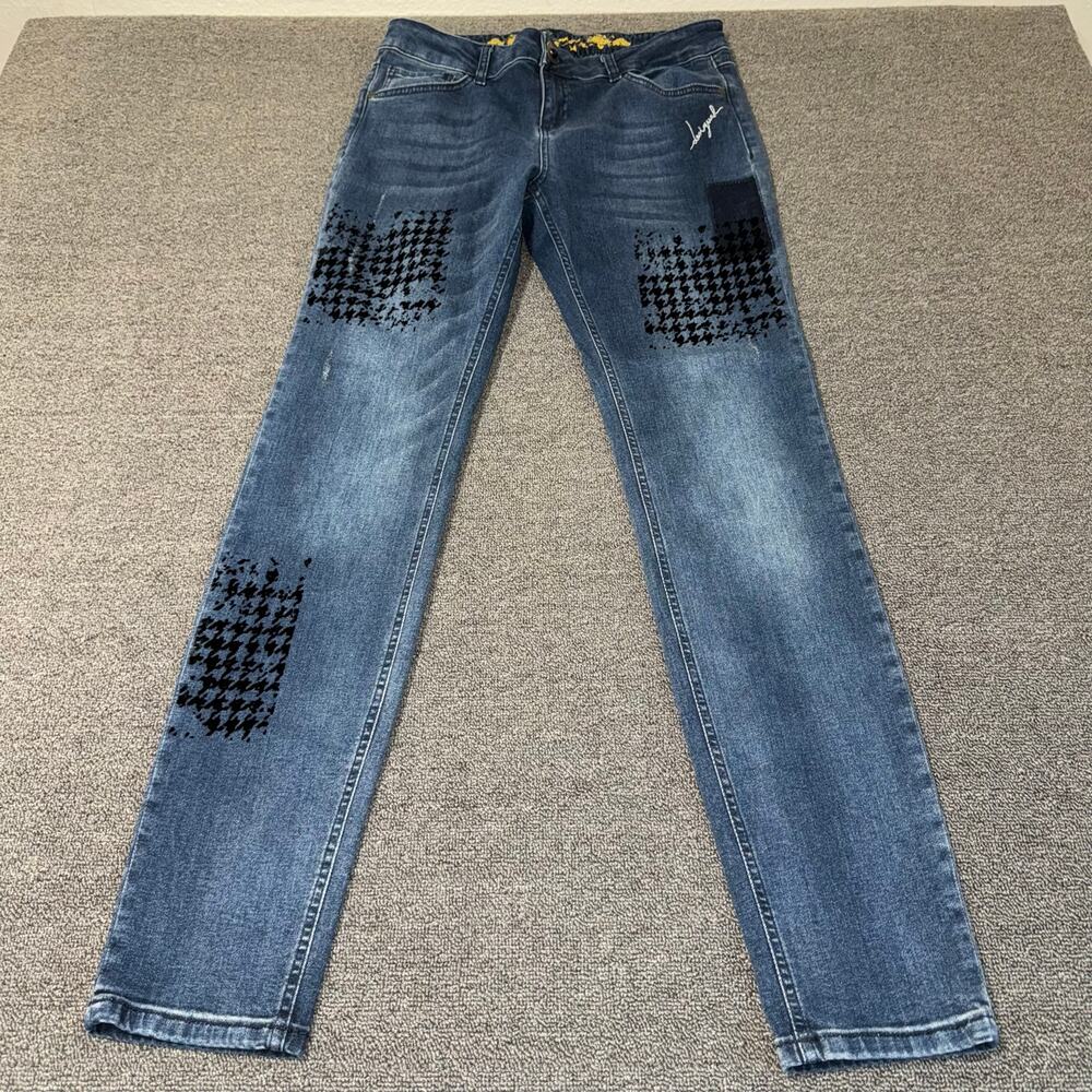 DESIGUAL Jeans Slim Skinny Women's Size 34 Blue Medium Wash Boho Twee‎